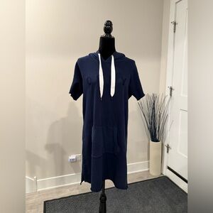 DKNY Sport Logo Hooded Sweatershirt Dress in Navy, Size S